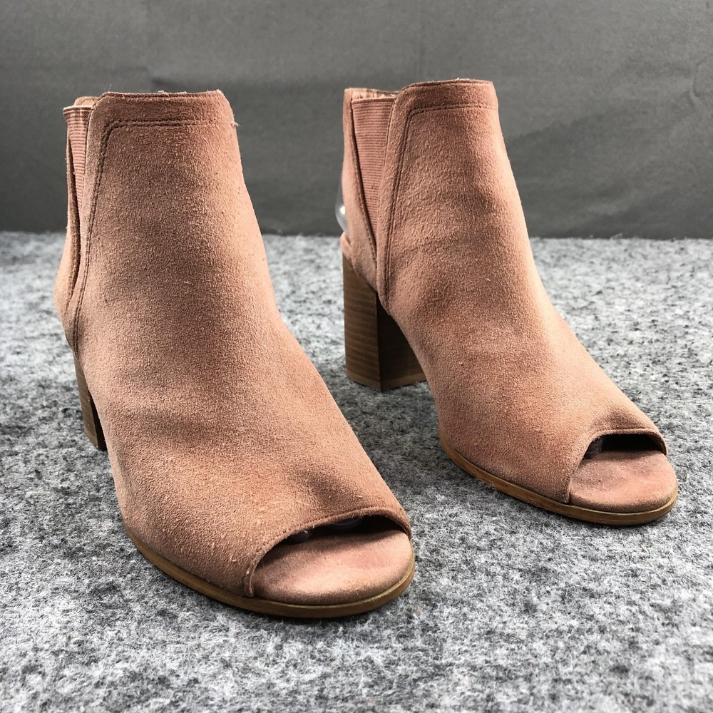 Anthropologie Boots Womens 8 Pink Suede Peep Toe Ankle Booties High Block Heel